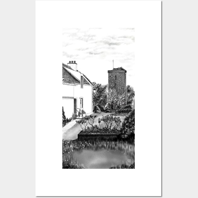 The "Hie Gait" and "St Serf's" Tower in Dysart, Fife on the East Coast of Scotland [ Digital Architecture Illustration] Wall Art by grantwilson